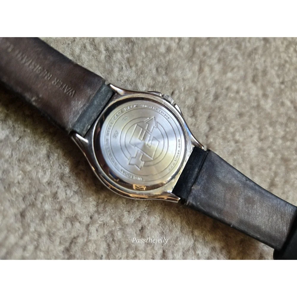 Timex Watch Mens Blue Dial Date Quartz Field Watch Black Leather Strap vtg‎